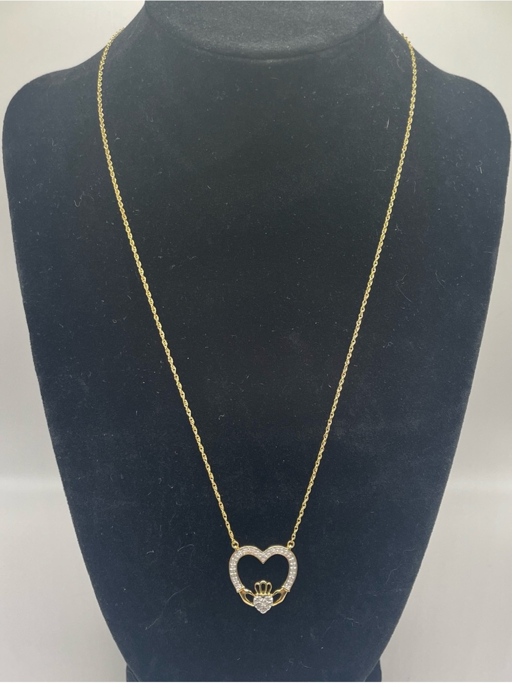 Claddagh Heart Pendant Gold-Plated/Sterling Silver w/ Cubic Zirconia Necklace